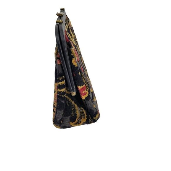 Vintage 60s Verdi Tapestry Carpet Bag Clutch Black 3D Embroidered Floral Framed - Picture 5 of 13